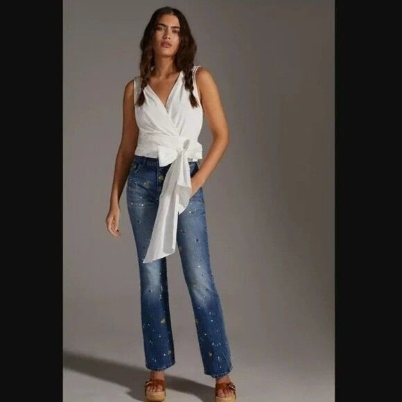 Sunday in Brooklyn x Anthropologie V-Neck White Wrap Top Women's Medium NEW - Picture 10 of 10